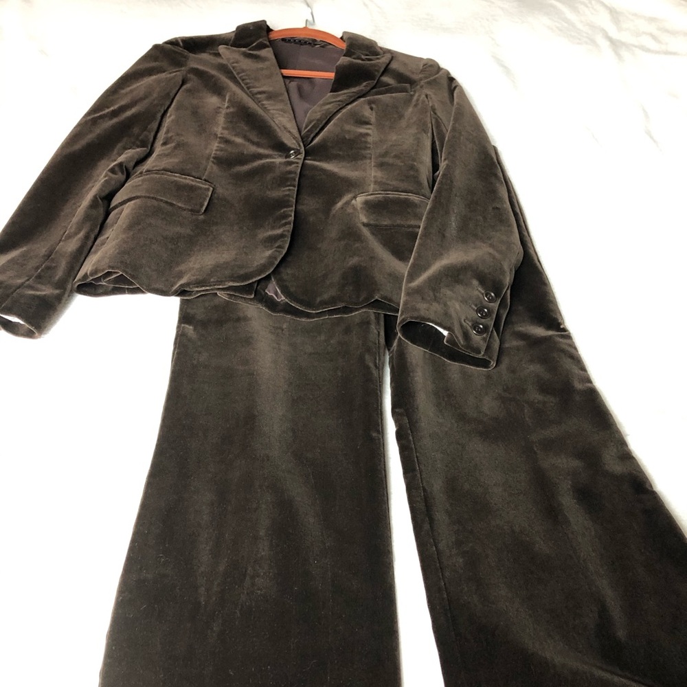 Theory chocolate velvet suit, blazer & trousers